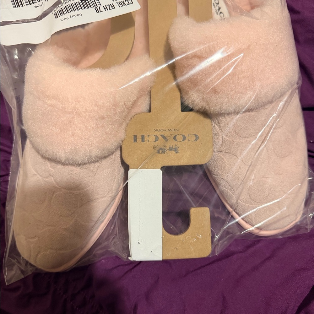 Coach Pale Pink Quilted Shearling Slip-On Slippers